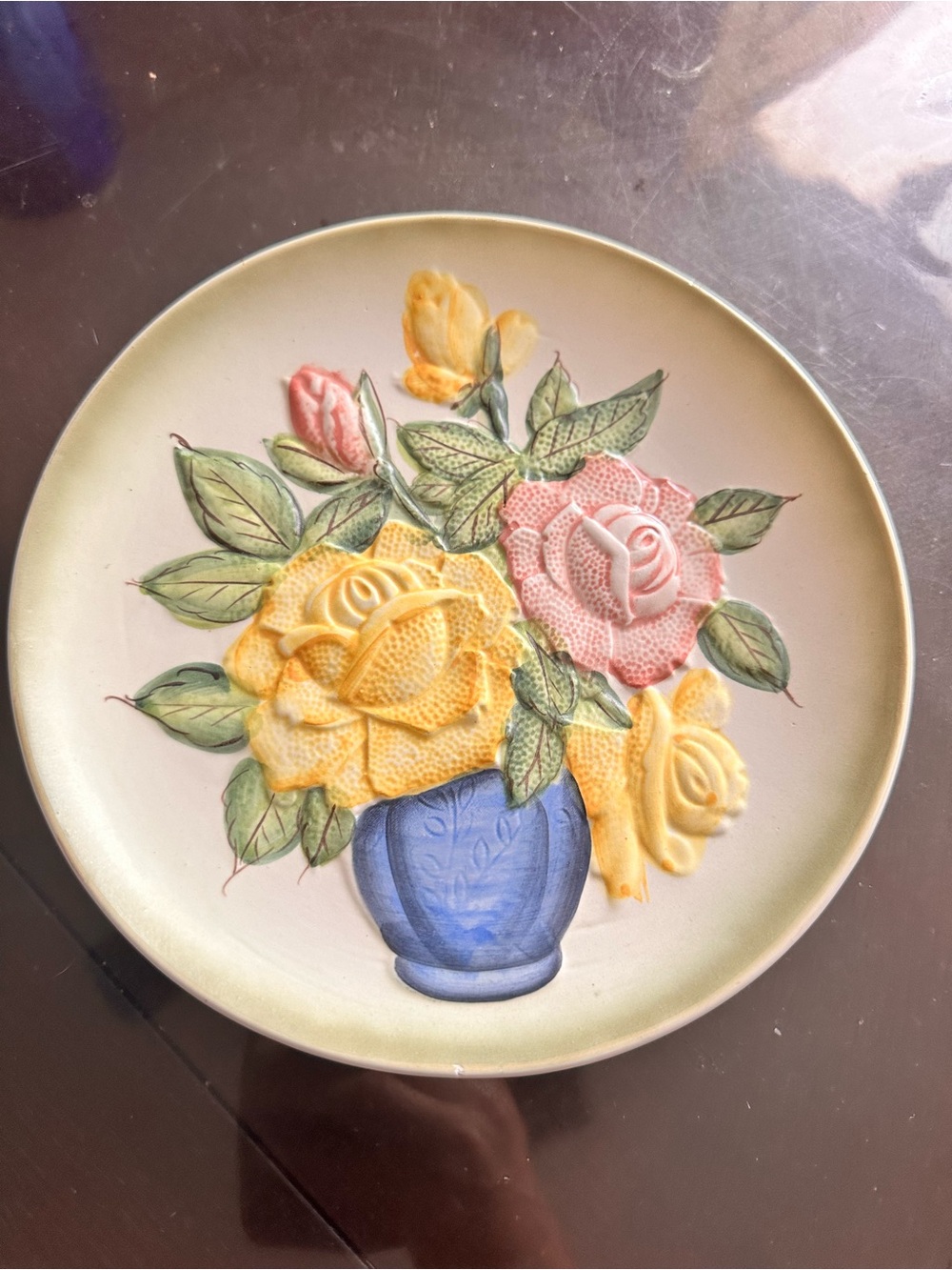 Vintage Ucagco Ceramic Embossed Rose Bouquet Plate